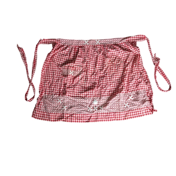 Vintage Handmade Red & White Gingham MCM 1950s Embroidered Apron - Picture 7 of 10